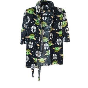 STAR WARS baby Yoda Storm Trooper boys plush bath robe pajama black 4/5